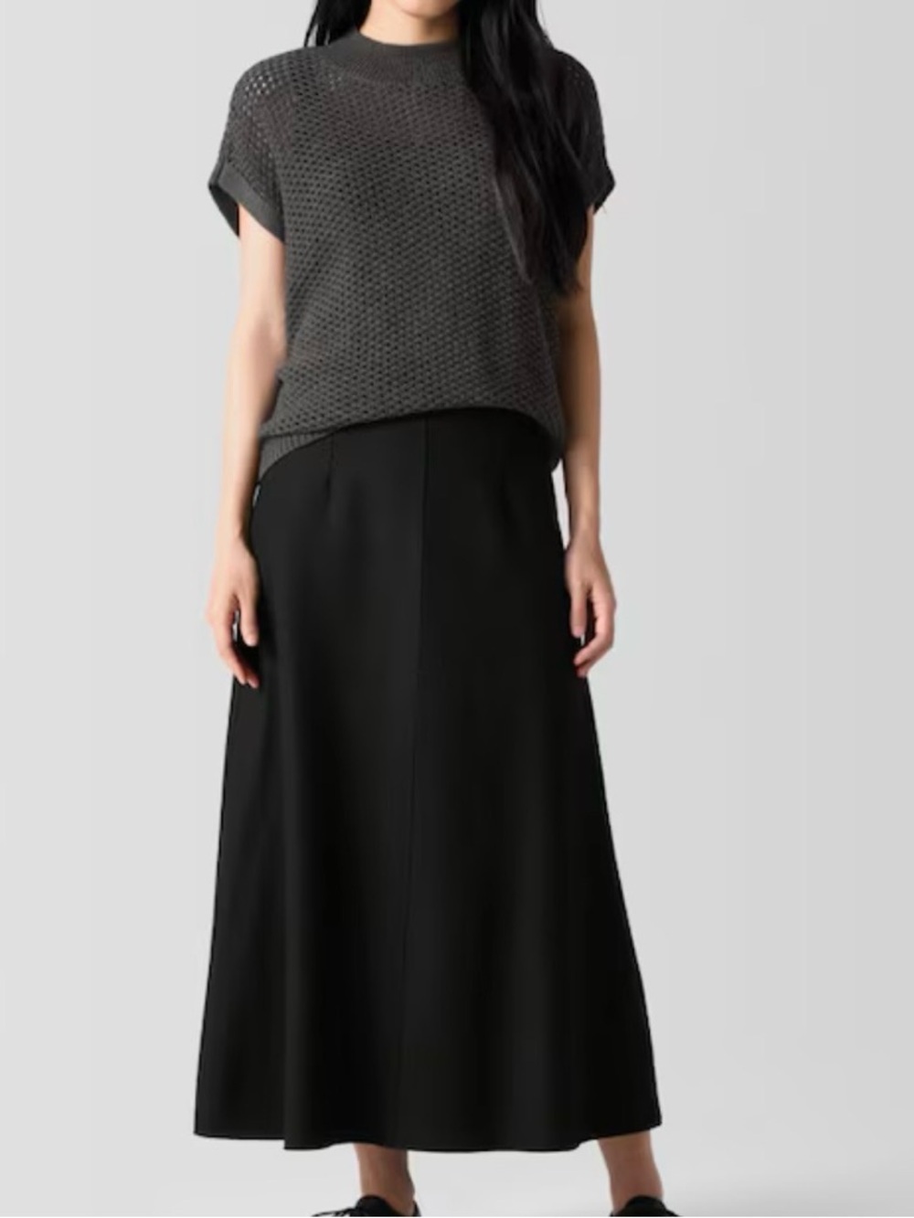 Eileen Fisher Black A-Line Maxi Skirt, 100% Felt Wool, Classic Minimalist,  XXS